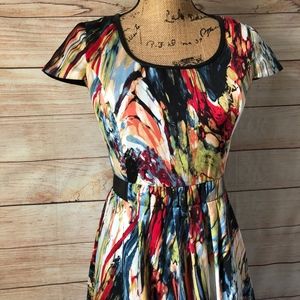 KENSIE Fluid A-Line Faux Leather Trim Dress